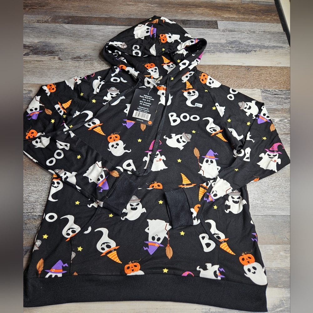 HALLOWEEN Super Soft Hoodie Black With Ghosts Boo Small Medium NEW